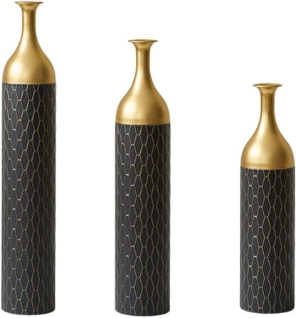 Floor Vases, Tall Home Decor Metal Vase Set of 3 Large Glazed Decorative Vases for Wedding Decor, Elegant Modern Flower Holder for Living Room, Entryway, Hallway, Dining Room