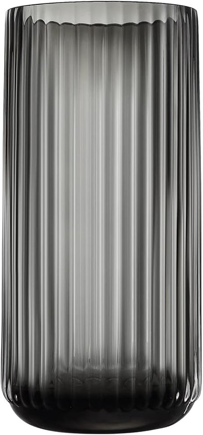 Small Cylinder Ribbed Grey Glass Flower Vase for Farmhouse Dining Table Centerpieces Decor