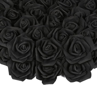 200pcs Black Artificial Foam Rose Flower Head, 3-Inch Fake Flower Heads Stemless Flowers for DIY Crafts,Wedding Bouquets Centerpieces Arrangements Party Baby Shower Home Decor (Black)