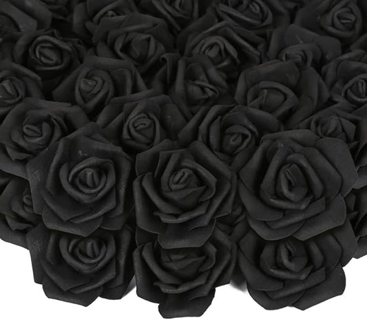 200pcs Black Artificial Foam Rose Flower Head, 3-Inch Fake Flower Heads Stemless Flowers for DIY Crafts,Wedding Bouquets Centerpieces Arrangements Party Baby Shower Home Decor (Black)