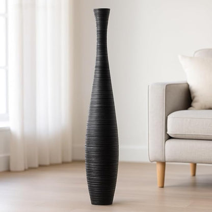 Leewadee Large Black Home Decor Floor Vase - Wooden 26 inch Tall Farmhouse Decor Flower Holder for Fake Plant and Pampas Grass