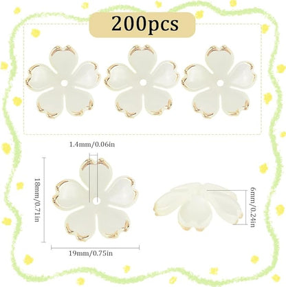 SUNNYCLUE 1 Box 200pcs Bead Caps Flowers Yellow Flower Beads Mini Plastics Light Yellow Orange Golden Plated Cherry Blossom Sakuras Flowers Bead Bulk for Jewelry Making DIY Lanyard Women Crafts