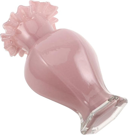 Pearlescent Pink Handblown Glass Vase with Artistic Curved Rim Unique Decorative Flower Display for Home Decor Living Centerpiece Wedding Table Accent