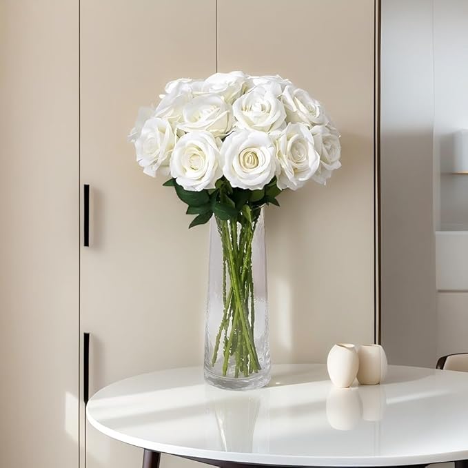 Artificial Roses 50PCS Large Velvet Rose 4.14" Real Touch Fake Flowers in Bulk for Flower Arrangement Wedding Centerpieces Home Party Decor (White)