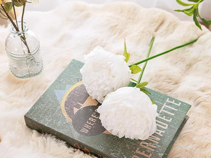 U'Artlines Artificial Peony Silk Flower with Stems 20pcs Real Look Vintage Peonies for Home Wedding Decoration(Pure White)
