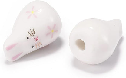 Beadthoven 5pcs Easter Rabbit Ceramic Beads White Rabbit Handmade Porcelain Beads Cute Lucky Animal Loose Craft Spacers for Jewelry Making DIY Bracelet Necklace Earrings Crafting 21x13.5mm Hole: 1.8mm