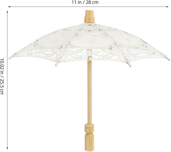 Bride Lace Parasol Umbrella 9.8 Inch Embroidered Cotton Wedding Photography Prop and Decorative Accessory for Bridal Ceremonies