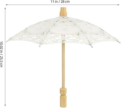 Bride Lace Parasol Umbrella 9.8 Inch Embroidered Cotton Wedding Photography Prop and Decorative Accessory for Bridal Ceremonies