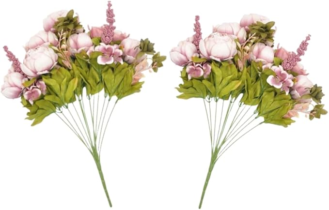 2 Packs Artificial Peony Flowers Silk Peonies Fake Flower Bouquet Arrangements for Home Wedding Party Decoration (Sweetened Bean)