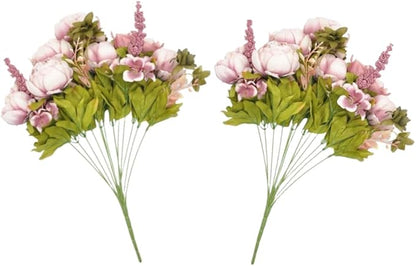 2 Packs Artificial Peony Flowers Silk Peonies Fake Flower Bouquet Arrangements for Home Wedding Party Decoration (Sweetened Bean)