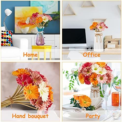 WILLBOND 18 Pieces Artificial Gerbera Daisies Flowers Fake Daisy Faux Boho Daisy Flowers Bouquet 15 in for Boho Birthday Decorations Wedding Home Decor (White,Pink,Yellow,Orange,Rose,Coral)