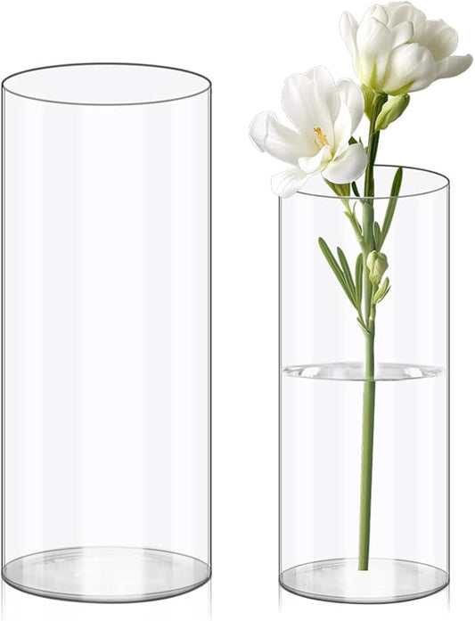 Olrla 2 Pack Transparent Acrylic Flower Vase, Height 7.87'' and 9.8'' Shatter Proof Plastic Cylinder Vase for Flower Arrangement, Wedding Centerpieces, DIY