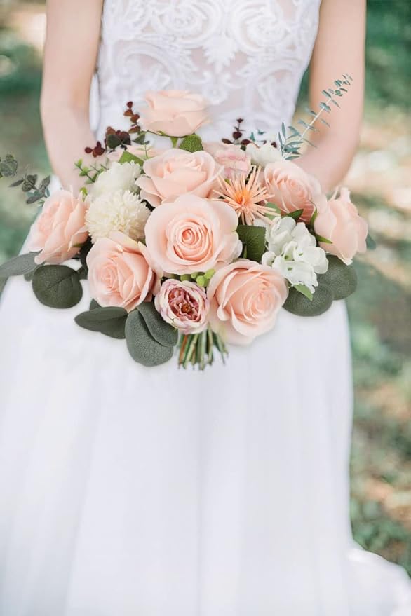 12pcs Roses Artificial Flowers Pink Fake Roses Flowers with Long Stems Silk Flowers for Wedding Bouquet Centerpices Decorations Party Bridal Baby Shower Home Decor