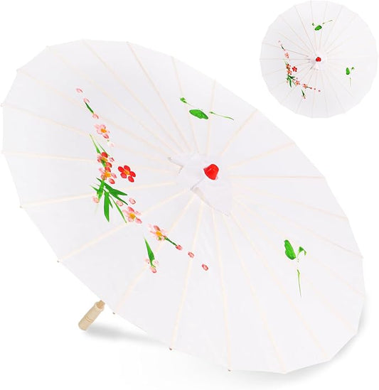33" White Flower Silk Cloth Decoration Handmade Parasol Umbrella Chinese Japanese Asian DIY Art Dance Classical Umbrella for Wedding Parties Photography Costumes Cosplay (White)