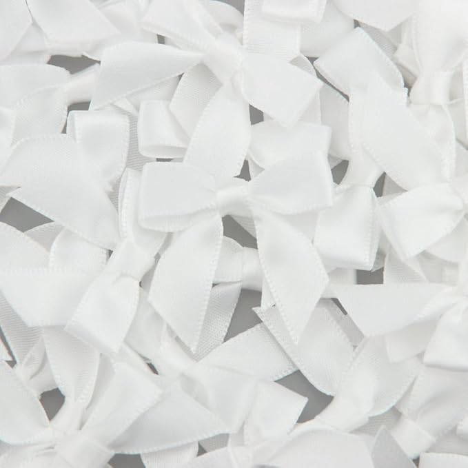 7Rainbows 50pcs Boutique 1.5" White Satin Ribbon Mini Bows for Craft Sewing Scrapbooking Wedding and Gift Wrapping