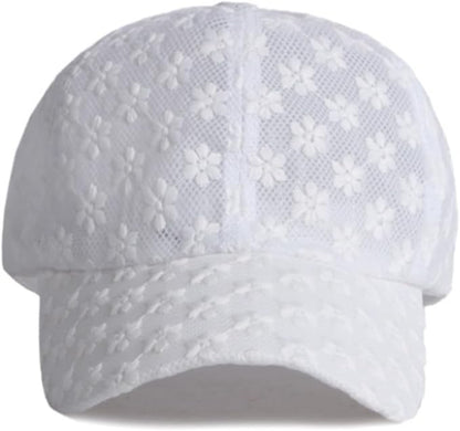 Women's Lace Flower Baseball Cap, Adjustable Hollow Design Summer Sun Hat, Breathable for Casual Outfits Daily Sun Protection