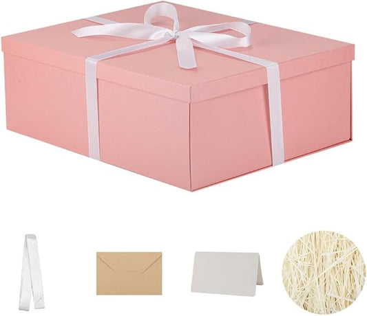 Extra Gift Box Large with Lid 17x13x6 Inches, Pink Gift Boxes for presents Packaging for Birthdays, Valentine's Day, Christmas, Anniversaries (Include Shredded Paper Fill, Envelope Card Ribbon)