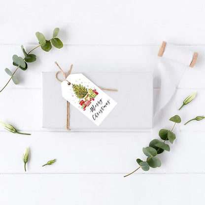 Andaz Press Christmas Holiday Season Classic Gift Tags, Merry Christmas to from Classic Favor Tags, Christmas Tree with Presents Design, for Holiday Events, Parties, and Favors, 60-Pack