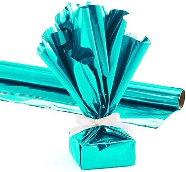 PMU Gift Wrap Mylar Roll Metallic Turquoise 2-sided, 48 Inches X 25 Ft Roll 1.4 Mil Highly Reflective Mylar Film, Great for Gifts, Birthdays, Christmas, Baskets, Arts & Crafts