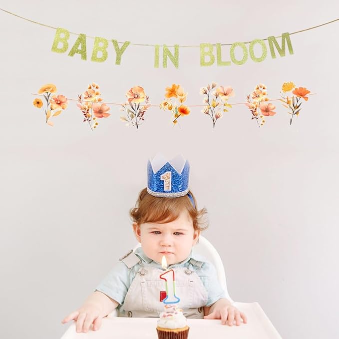 JENSENLIN Baby in Bloom Banner Kit, Wildflower Theme Baby Shower Decorations, Floral Party Banner with Autumn Colors,for Boy Girl Birthday Decorations.