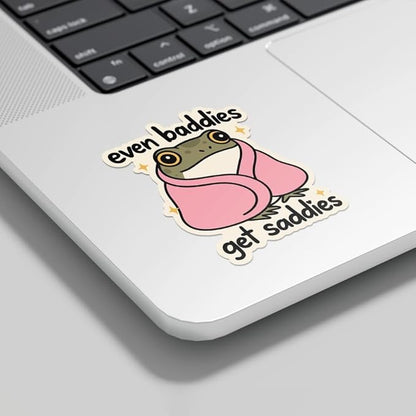 HANDICHI Design 5-Pack 4 Inch Even Baddies Get Saddies Frog Stickers – Funny Mental Health Vinyl Decal Set for Laptops, Water Bottles, Journals & Scrapbooks – Cute Baddie Sticker Pack