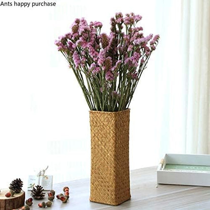 Natural Seaweed Weave Basket Pastoral Rattan Vase Bamboo Weaving Room Flower Arranger Gypsophila Dried Flower Vase Decoration (A)