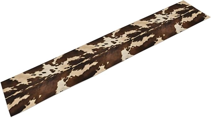 Cow Print Table Runner, Brown Cowhide Western Style Runner Country Farmhouse Cottage Patten Decoration for Home Kitchen Dining,13x120 Inch