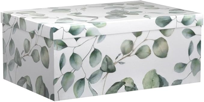 Soul & Lane Decorative Cardboard Storage Boxes with Lids for Home Decor and Organization, Set of 3 Large Keepsake Boxes for Memories & Gifts, Nesting Floral Photo Storage Containers, Eucalyptus Leaves