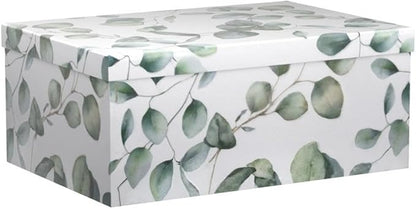 Soul & Lane Decorative Cardboard Storage Boxes with Lids for Home Decor and Organization, Set of 3 Large Keepsake Boxes for Memories & Gifts, Nesting Floral Photo Storage Containers, Eucalyptus Leaves