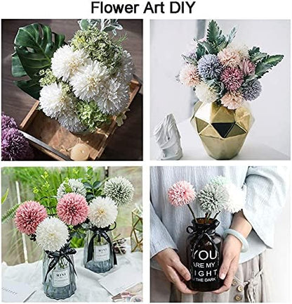 20Pcs Artificial Fake Flower Plants Silk Chrysanthemum Ball Hydrangea Arrangements Wedding Bouquets Decor Home Kitchen Garden Party Table Floral Centerpieces DIY (Beige&Orange)