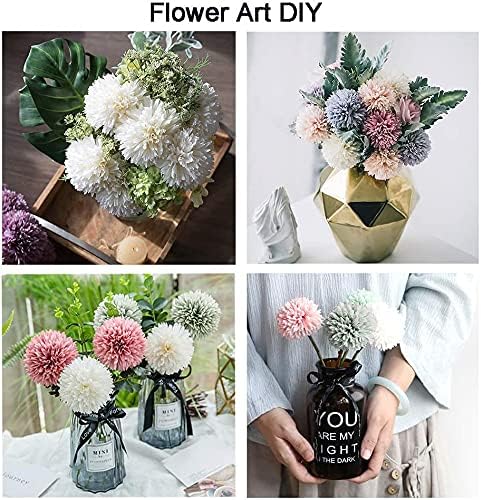 10Pcs Artificial Fake Flower Plants Silk Chrysanthemum Ball Hydrangea Arrangements Wedding Bouquets Decor Home Kitchen Garden Party Table Floral Centerpieces DIY (Red)