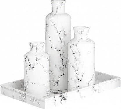 Creative Scents White Marble Look Vase Set with Matching Decor Tray, Perfect for Holding Pampas Grass, Dried/Fresh Flowers, Vases for Your Kitchen, Bedroom, Office, Living Room, Bathroom, Shelf Decor