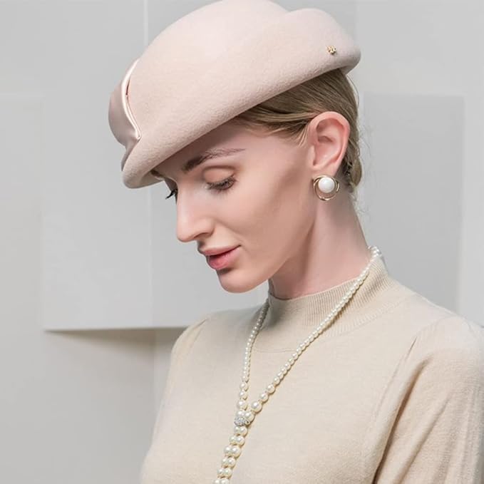 Women Wool Felt Ribbon French Fashion Vintage Millinery Beret Hats Top Cap Ladies Party Wedding Fedoras Chapeau
