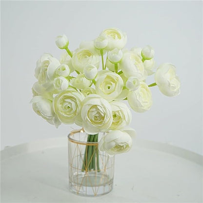 Ranunculus Artificial Flower, 24Pcs Faux Silk Mini Ranunculus Flowers Bulk Fake Wedding Filler Flowers for DIY Bouquet Centerpieces Arrangements Bridal Shower Decorations (Ivory)