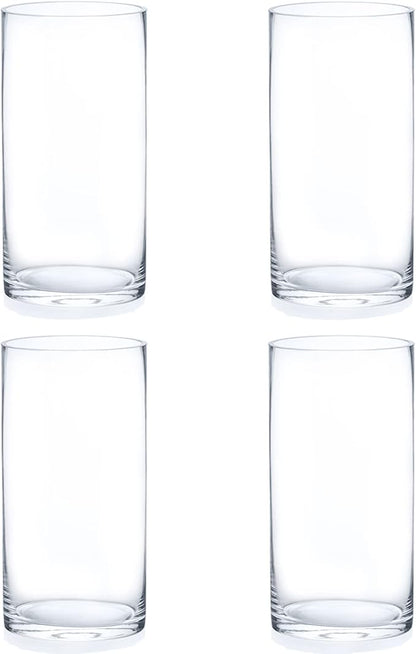 Enova Floral Set of 4 Clear Glass Cylinder Vase, 5W x 10H Inches Tall Clear Flower Vase, Pillar Candle Floating Candle Holders, Decorative Glass Vase for Wedding Centerpieces, Home Table Decor