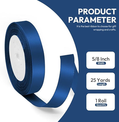 5/8" x 25 Yards Satin Ribbon, Navy Blue Silk Ribbon Ideal for Gift Wrapping, Floral Bouquets, Crafts, Wedding Party Decorations, Christmas and Sewing Projects