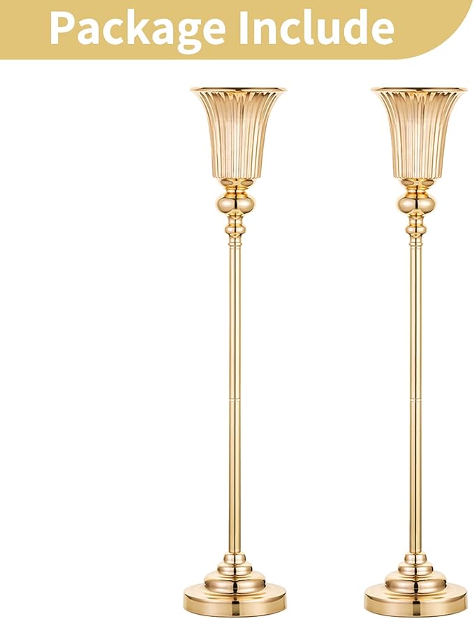 NUPTIO Centerpiece Vase Tall Gold: 2 Pcs 30.5" Wedding Flower Stand for Table Metal Trumpet Vase for Party Decorations