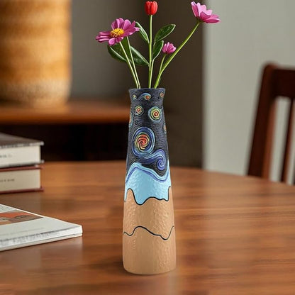 Starry Night Vase Plant Pot,Van Gogh Inspired Resin Flower Pot - Abstract Rainbow Planter with Artistic Brushstroke Design Stylish Art Flower Pot Unique Home Decor for Plants (3pcs)