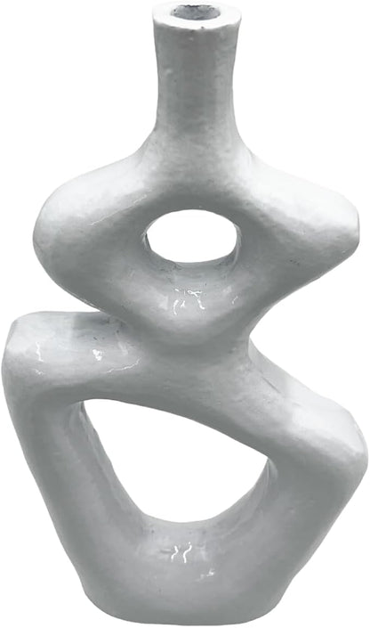 12 Inch Tall Decorative Handmade Aluminum Gourd Flower Vase in White