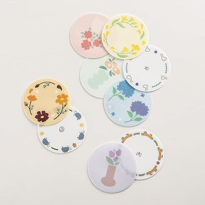 FLT Silicone Colorful Coaster Set of 3, Non-Slip Drink Mat, Cute and Unique Printed Design (Made in Korea) (Pastel - Vase)