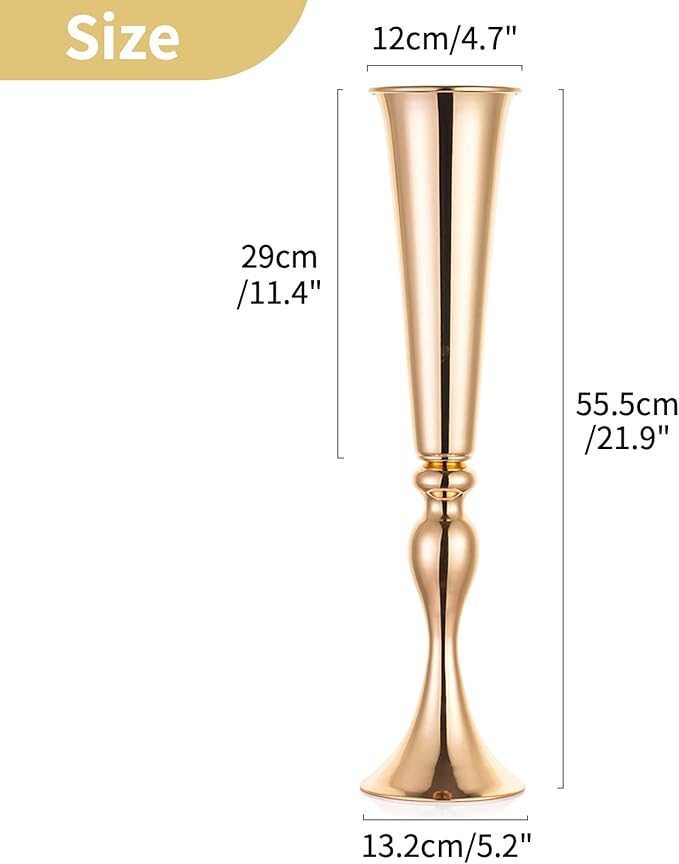 NUPTIO Gold Tall Centerpiece Table: 21.9" Trumpet Vases for Wedding Metal Flower Stand for Party Decorations Set of 2