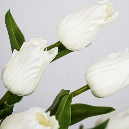 Melorca&Guilla Artificial Flowers,24Pcs 13.5inch White Tulips Fake Flowers,Real Touch Faux Flowers,Spring Décor Fake Tulips for Wedding Kitchen Shop Office Home Décor (24, White Tulip)