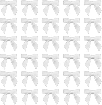 7Rainbows 50pcs Boutique 1.5" White Satin Ribbon Mini Bows for Craft Sewing Scrapbooking Wedding and Gift Wrapping