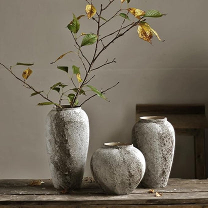 Denique Rustic Ceramic Tall Floor Vase, Vintage Farmhouse Decor, Large Terracotta Vases for Living Room Entryway Table Centerpiece Decor, Terracotta Pottery Clay(A-22cm)