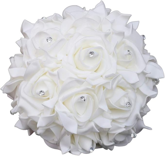 Wedding Bouquet, Royal Blue Bouquet for Bride Bridesmaid with Diamond Soft Ribbons, Artificial Rose Bridal Holding Flowers for Party Church