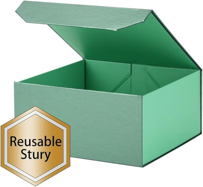1 Pcs Small Green Gift Box 8x8x4 Inch Magnetic Box with Crinkle Paper Green Small Gift Box with Shredded Paper Luxury Gift Boxes with Lids for Presents