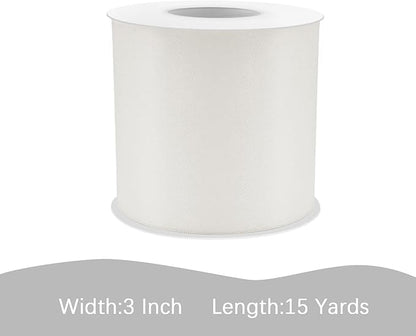 Off White Satin Ribbon 3 inch X 15 Yards Polyester Ribbon for Gift Wrapping Very Suitable for Weddings Party Hair Bow Invitation Decorations and More