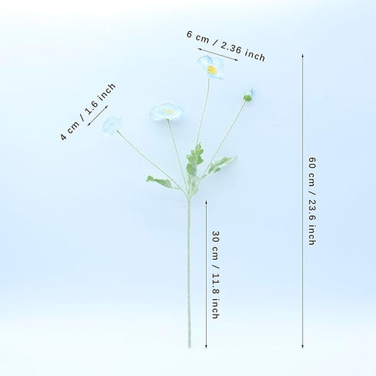 2 Pcs Artificial Fake Flowers Plants Poppies Silk Flower Arrangements Wedding Bouquets Decorations Plastic Floral Table Centerpieces for Home Kitchen Garden Party Decor Approx 23.6" High - Light Blue