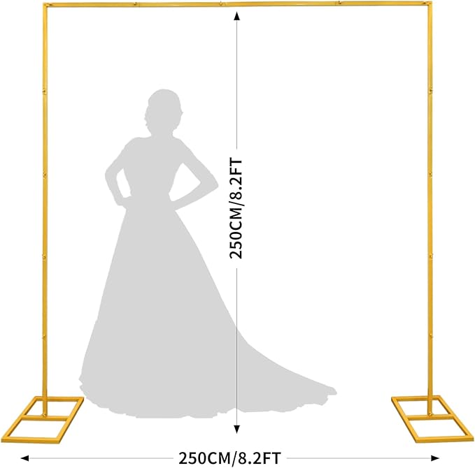 8.2FT Gold Metal Wedding Arches for Ceremony Square Balloon Arch Stand Rectangular Backdrop Stand for Anniversary Birthday Party Bridal Shower Home Indoor Outdoor Decoration