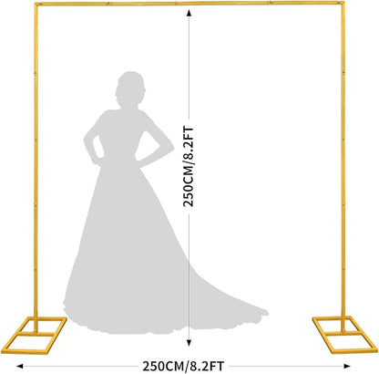 8.2FT Gold Metal Wedding Arches for Ceremony Square Balloon Arch Stand Rectangular Backdrop Stand for Anniversary Birthday Party Bridal Shower Home Indoor Outdoor Decoration